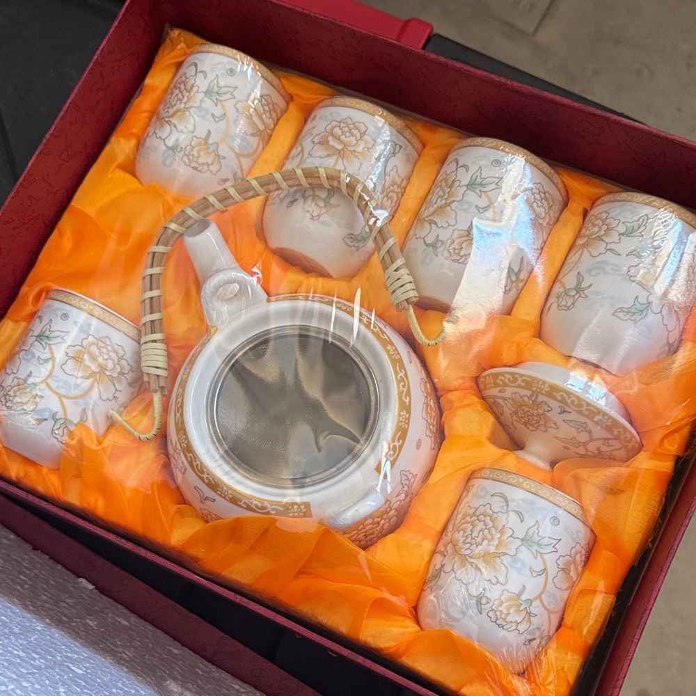Elegant Floral Tea Set with Gold Accents